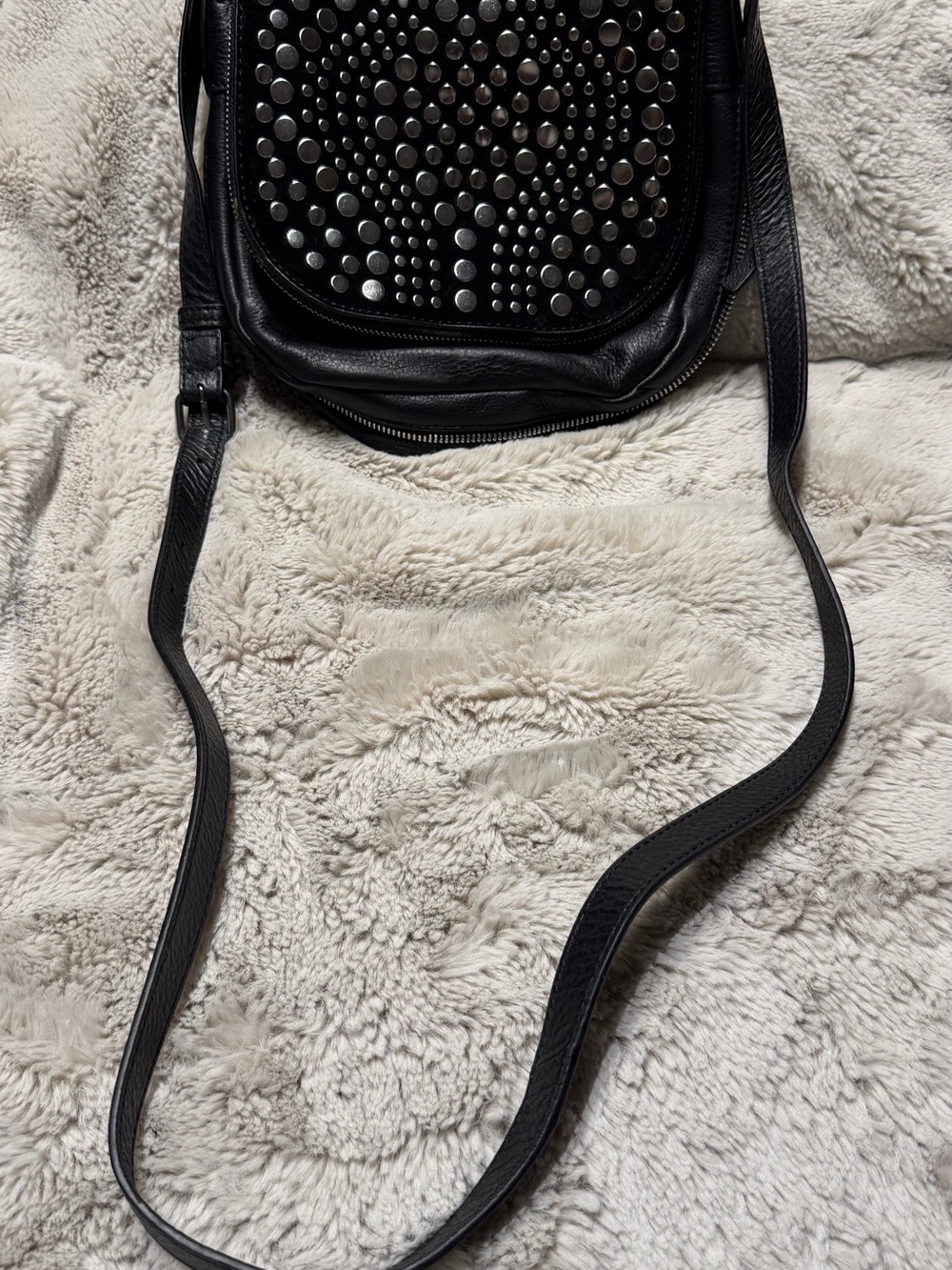 Vince Camuto Black Leather Crossbody with Silver Stud Detail